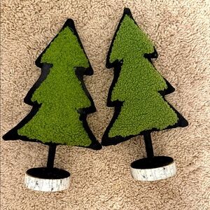 Holiday Time Green and Black plush fabric Christmas Trees Decor set of 2